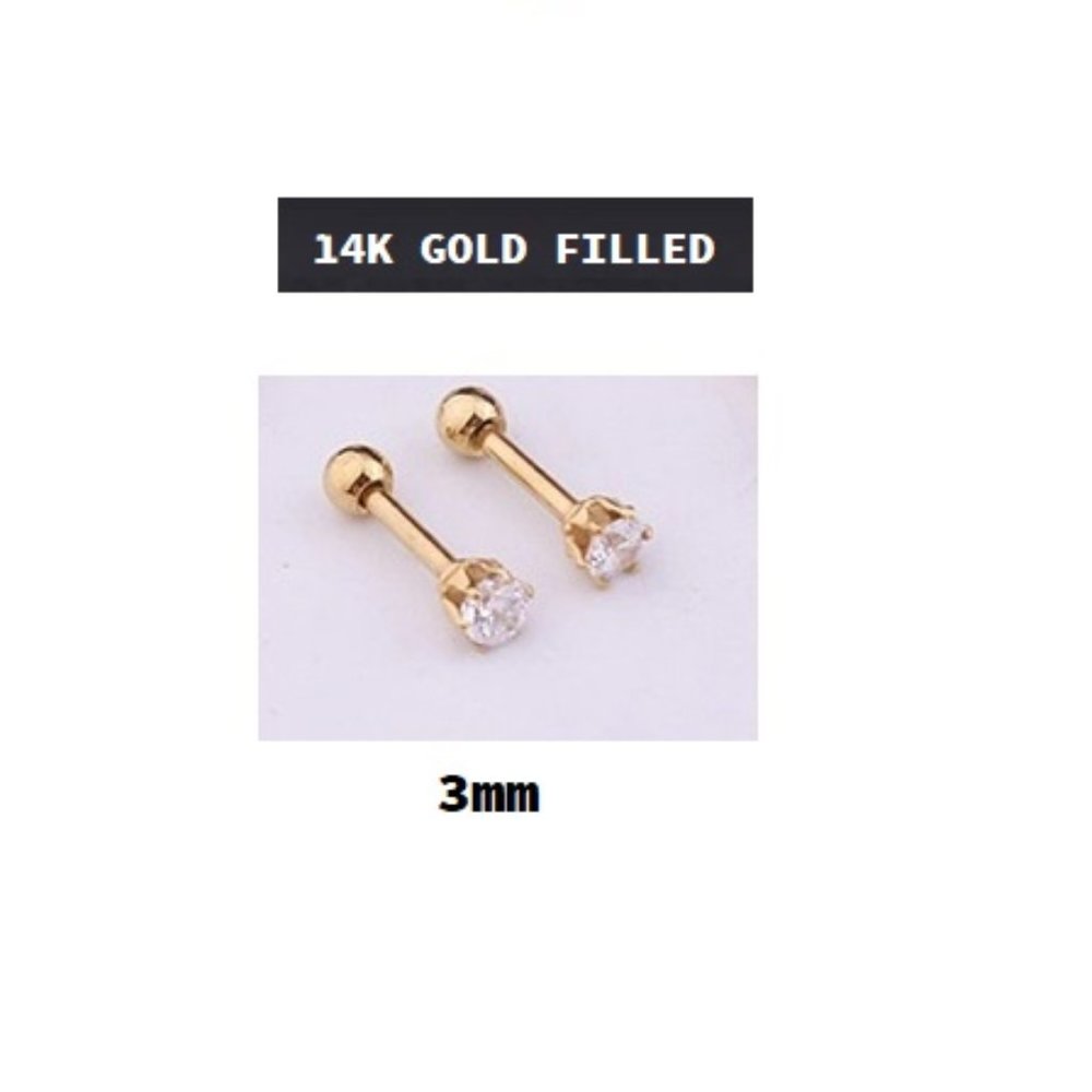 Gold ~ 3mm ~ 14k Gold Filled Six Prong Round Cubic Zirconia Earring